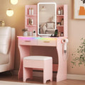White Vanity Desk with LED Lights Mirror & Chair H709875