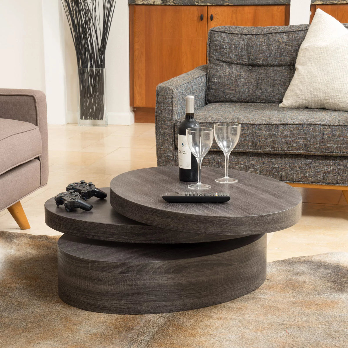 Oval Rotating Wood Coffee Table L916401