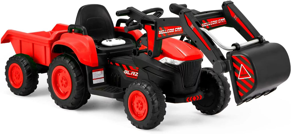 12 V Battery Powered Ride on Bulldozer with Trailer, Front Loader Bucket, Green K4047