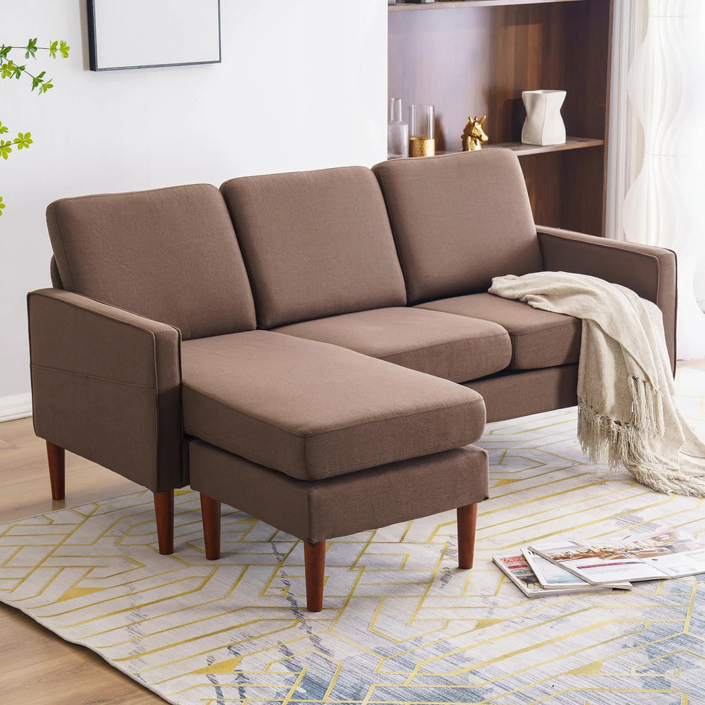 Dark Grey L Shaped Linen Fabric Convertible Sectional Sofa Z7697