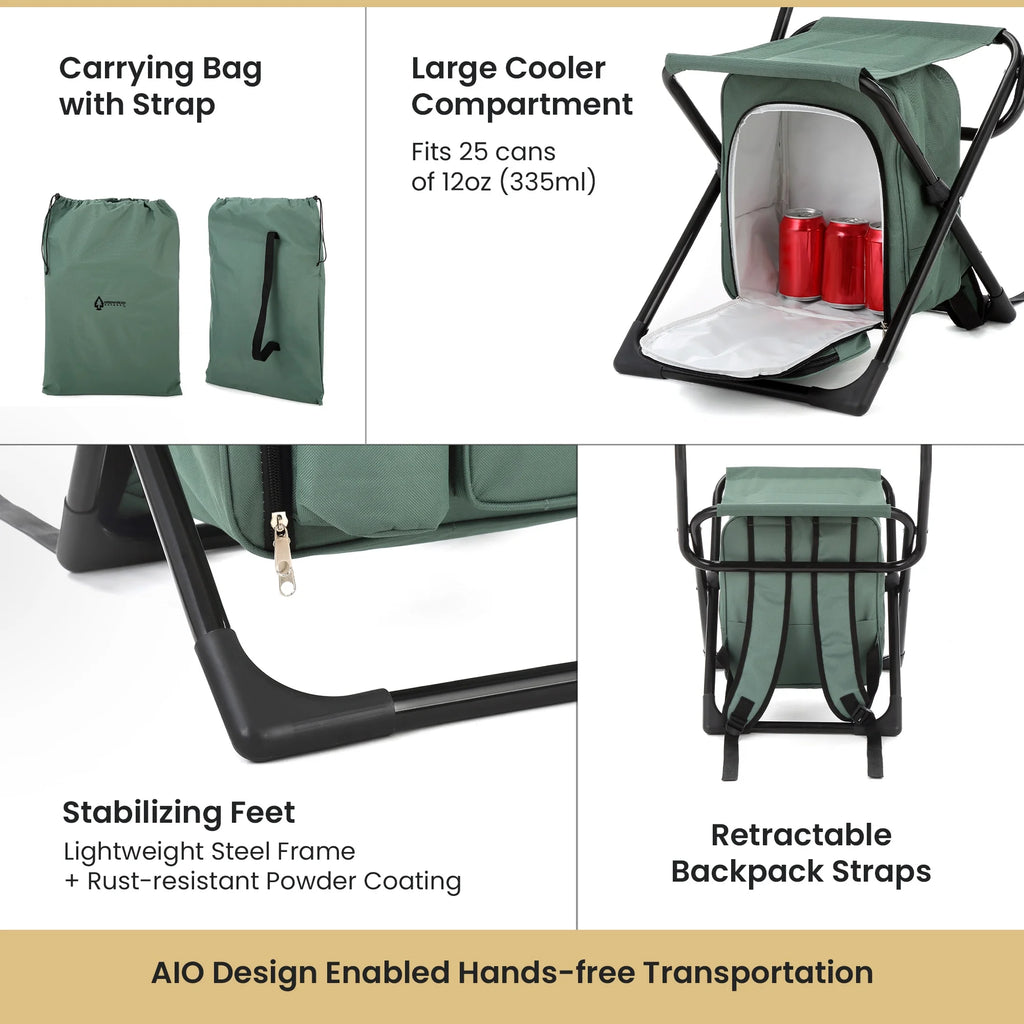 Compact 3-in-1 Fishing Chair with Cooler, Forest Green C219724