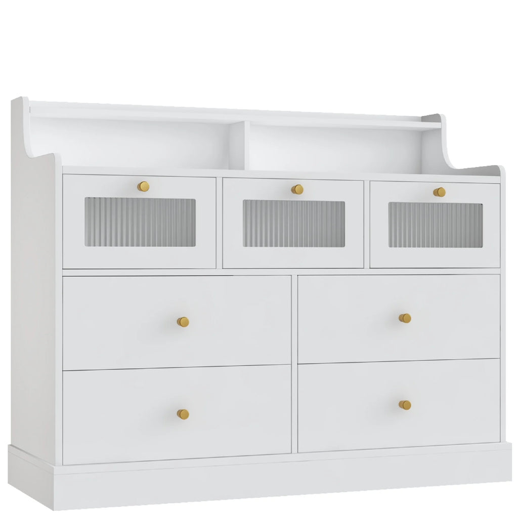 White 7 Drawer Glass Dresser P426