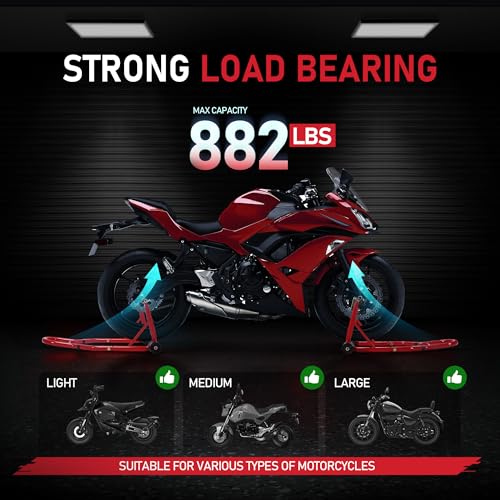 Motorcycle Front and Rear Wheel Lift Paddock Stand with 4 Caster Wheels Black Z876