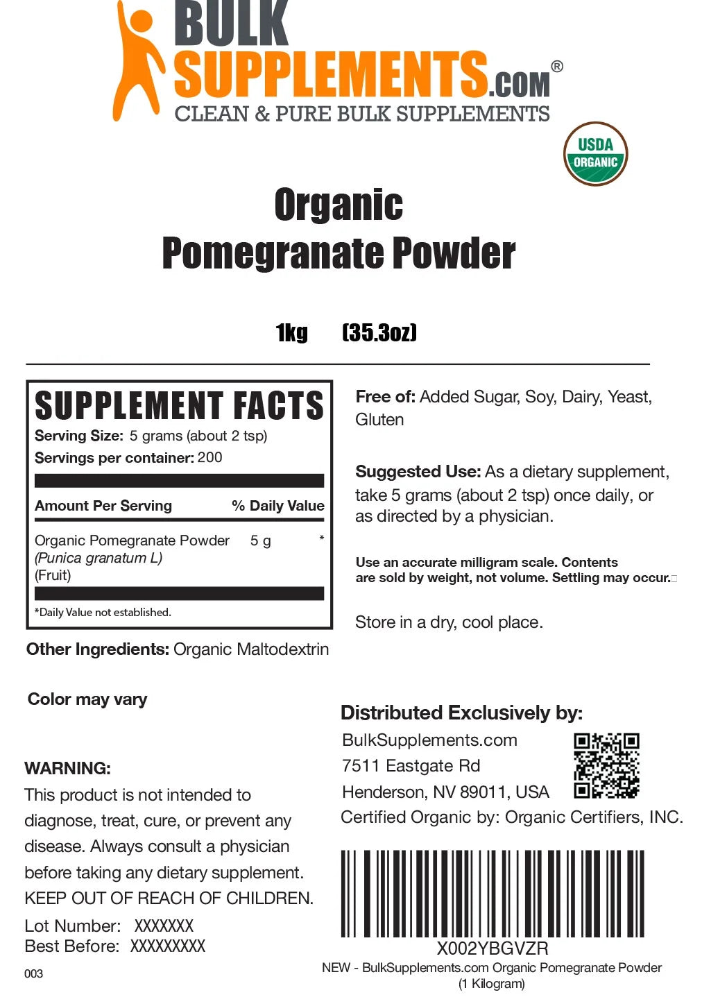 Organic Pomegranate Powder 1kg P5879