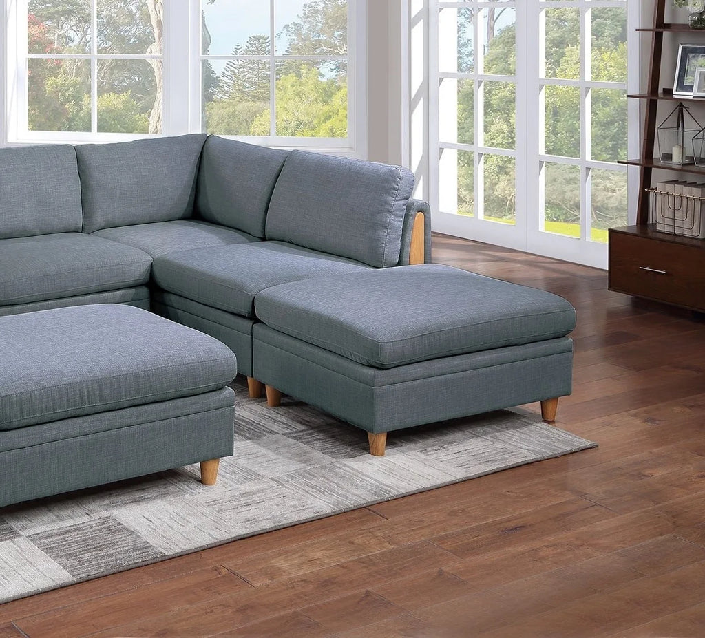 6pc Modular Sectional Sofa Set Steel Gray W4189