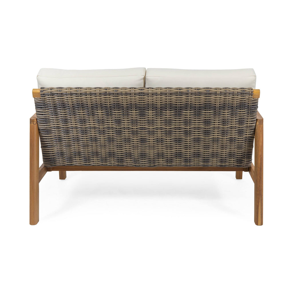 Acacia Wood Loveseat with Wicker Accents W9450