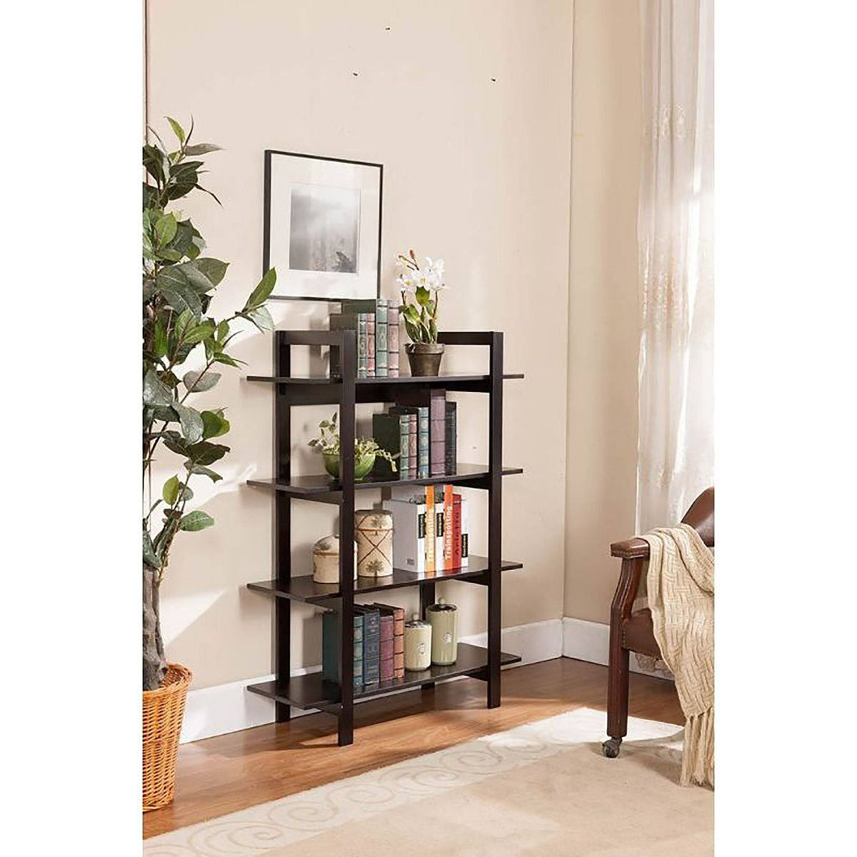 Antique Walnut and Metal 4 Tier Bookcase N356