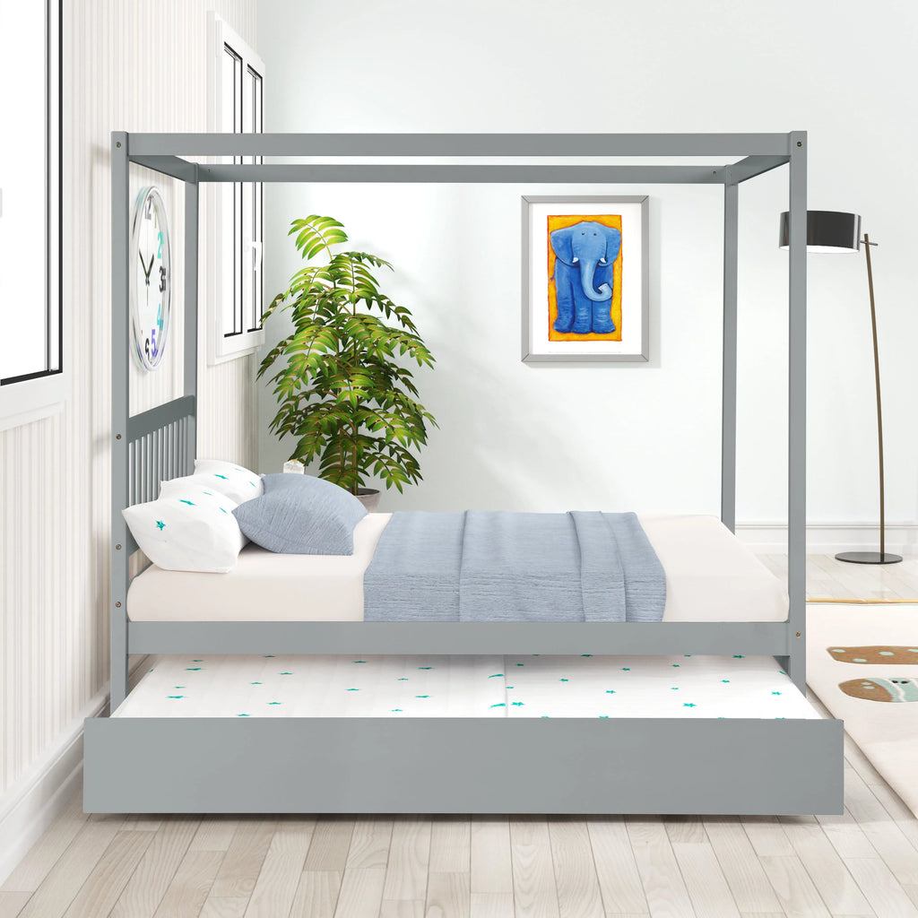 Pine Wood Canopy Bed Full Gray R924