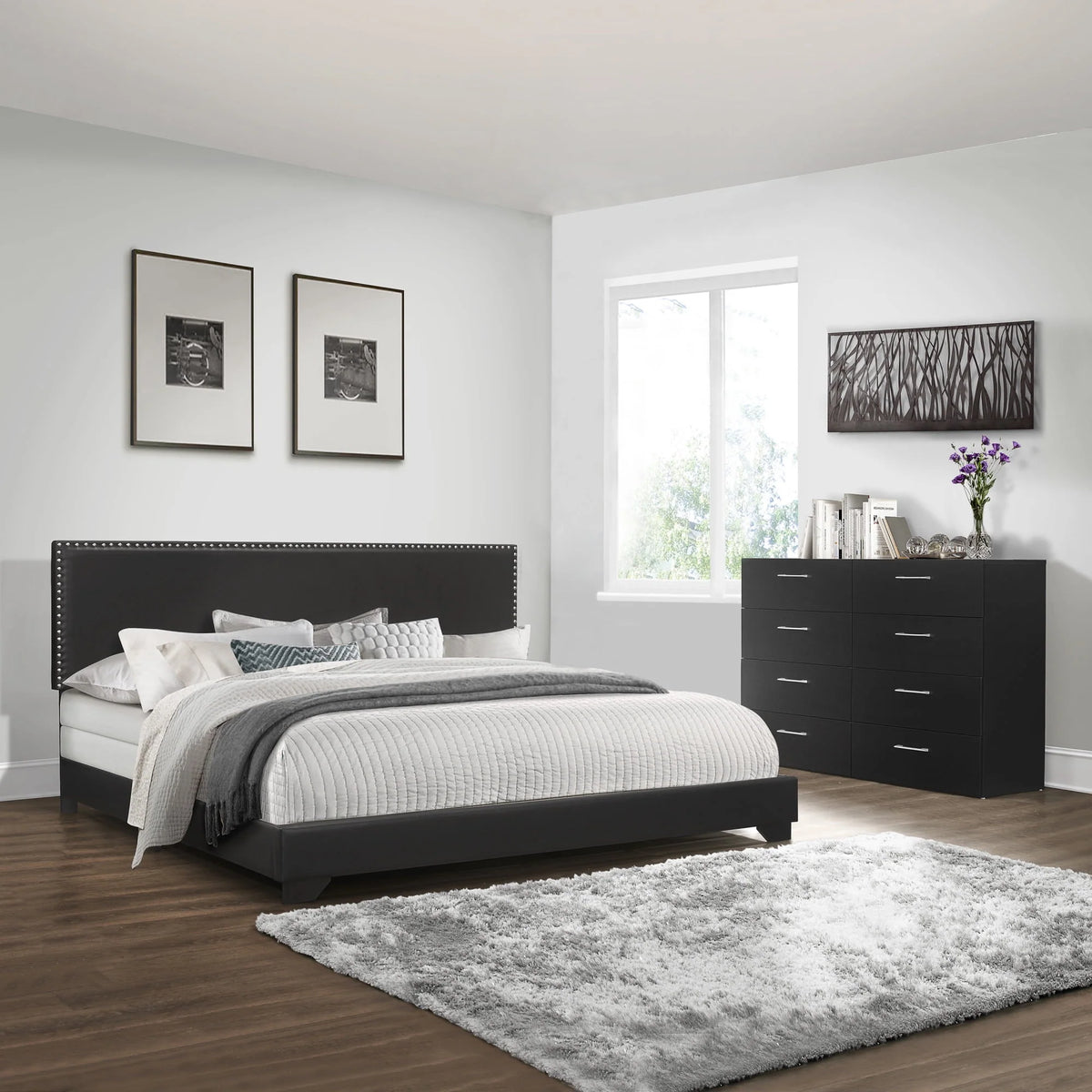 Charcoal Faux Leather Queen Bed D348350