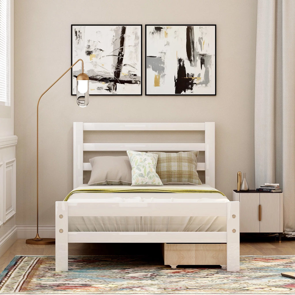 Wood Platform Bed Frame with Drawers and Headboard C155355
