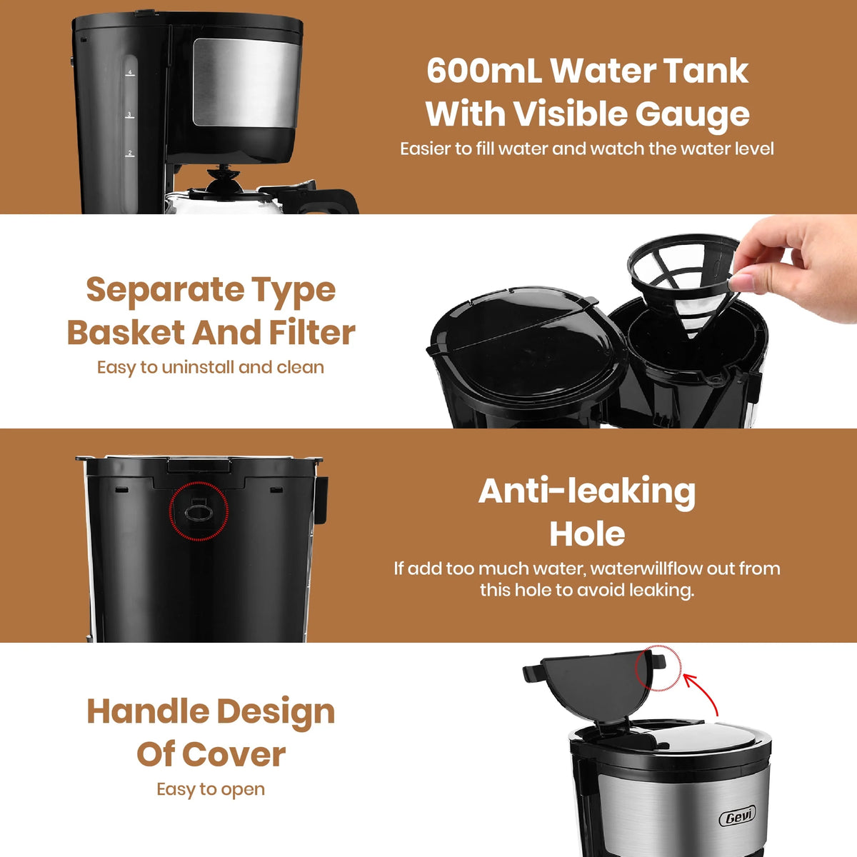 4-Cup Drip Coffee Maker with Glass Carafe O872