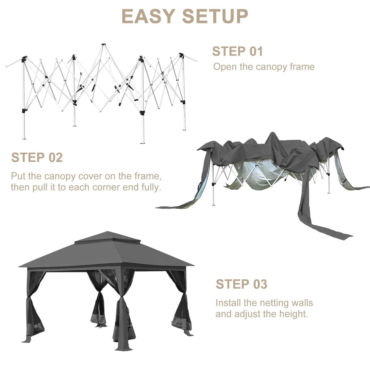 13 x 13 ft Pop up Gazebo Canopy Shelter with Mosquito Netting H513868