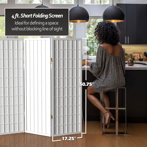 White 3 Panels 4 ft. Short Window Pane Shoji Screen U732