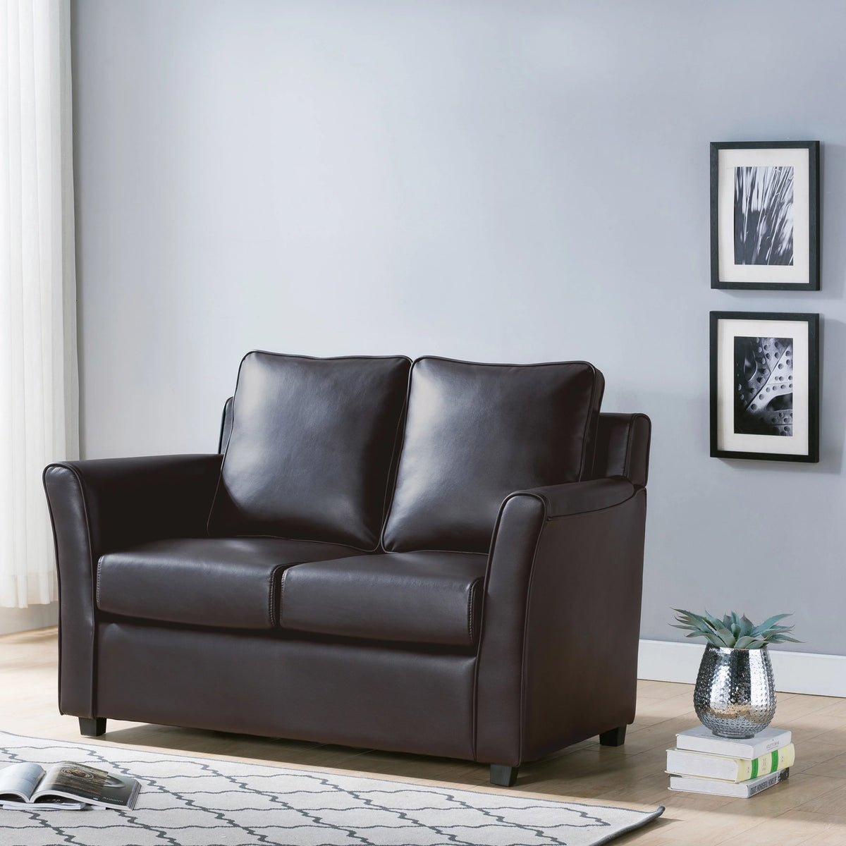 Dark Grey Faux Leather Loveseat X5673