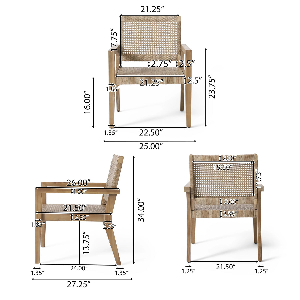 Wicker and Acacia Wood Outdoor Club Chairs, Set of 2 P782