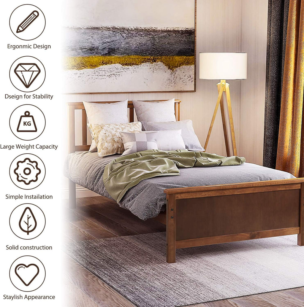 Wood Platform Bed Frame with Headboard and Footboard K9250