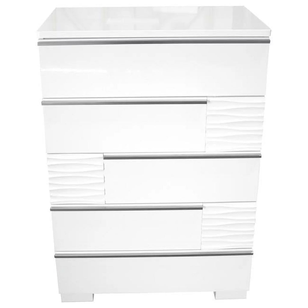 White 5 Drawer Poplar Wood Bedroom Chest D4856