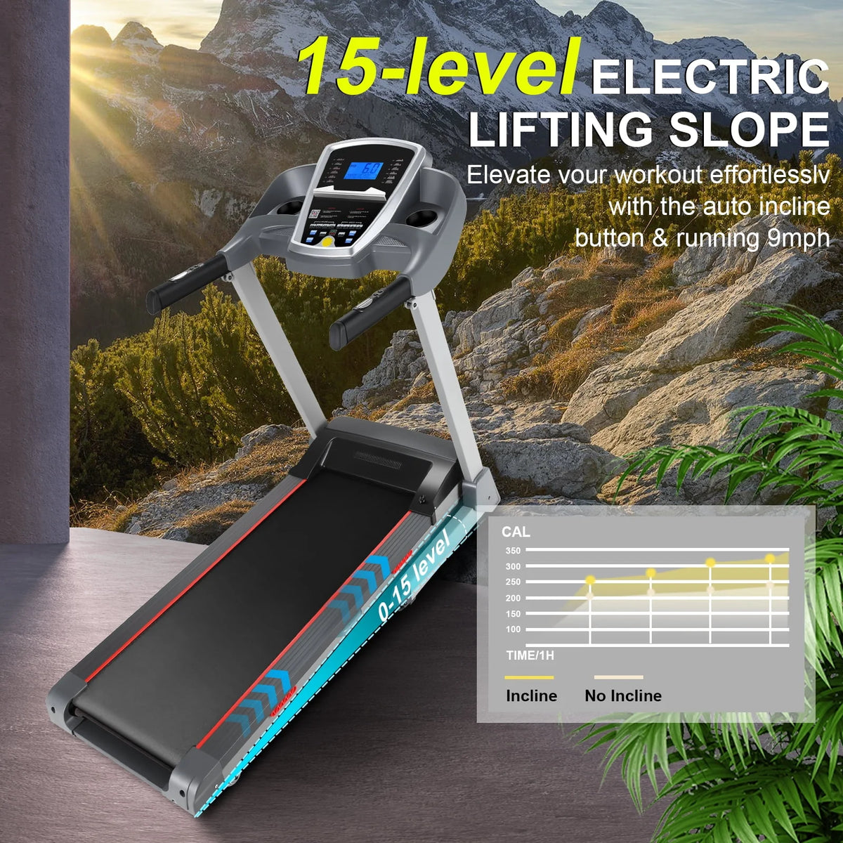 Electric Treadmill with 15-Level Auto Incline H854