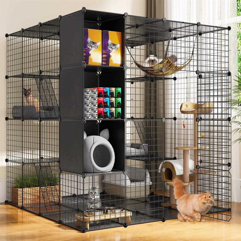 Large Indoor Metal Cat Cage with Storage Cube Z5342