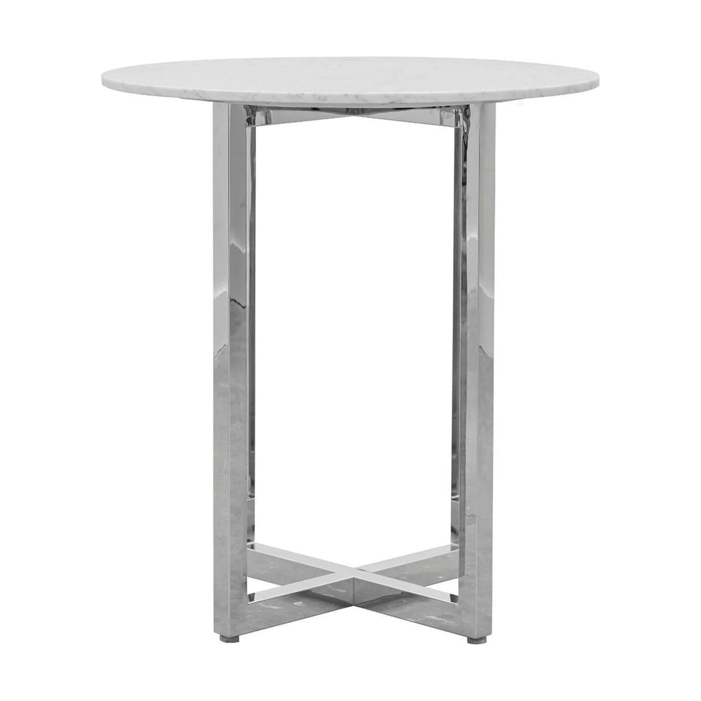 32" Round Marble Bar Table & 2 Metal Back Stool Set - White J511341