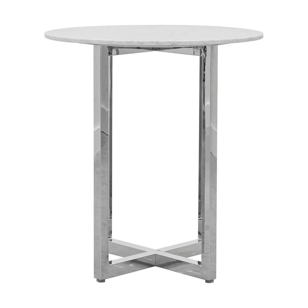 32" Round Marble Bar Table & 2 Metal Back Stool Set - White J511341