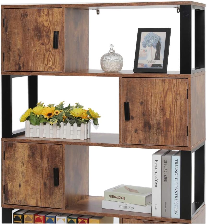4 Tier Rustic Brown Bookcase with 4 Cube Storage Cabinet Z43289