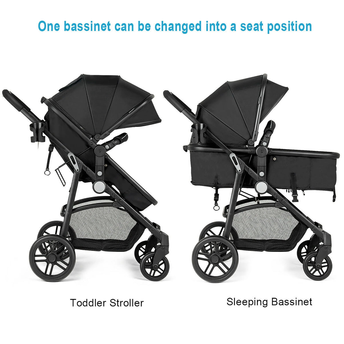 2 In 1 Foldable Baby Stroller Black D3236