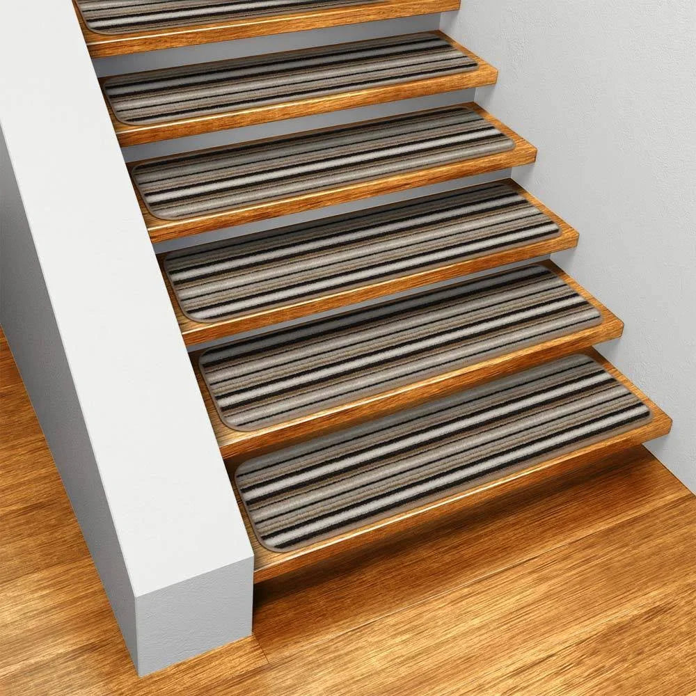 Set of 15 Skid-Resistant Carpet Stair Treads Mocha Brown Stripe 9 in. x 36 in. D879