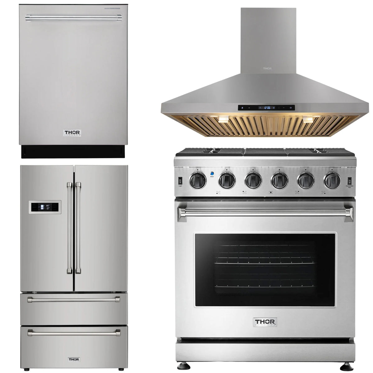 30 in. Natural Gas Range, Range Hood, Refrigerator, Dishwasher O1216