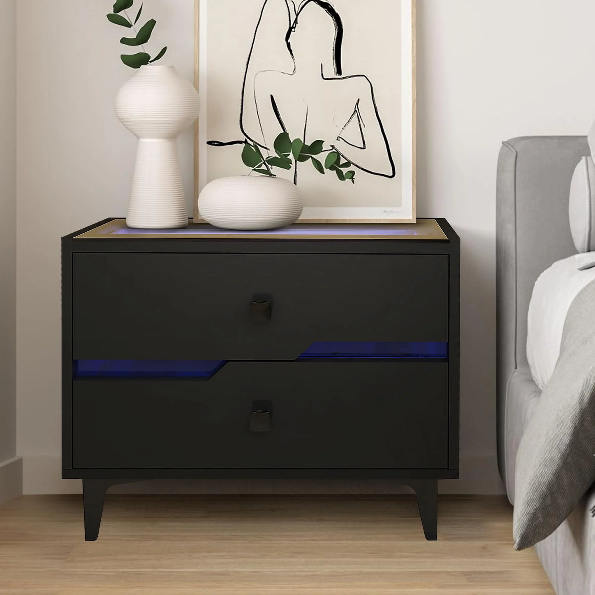 Modern Wood Bedside Table with 2 Drawers T613