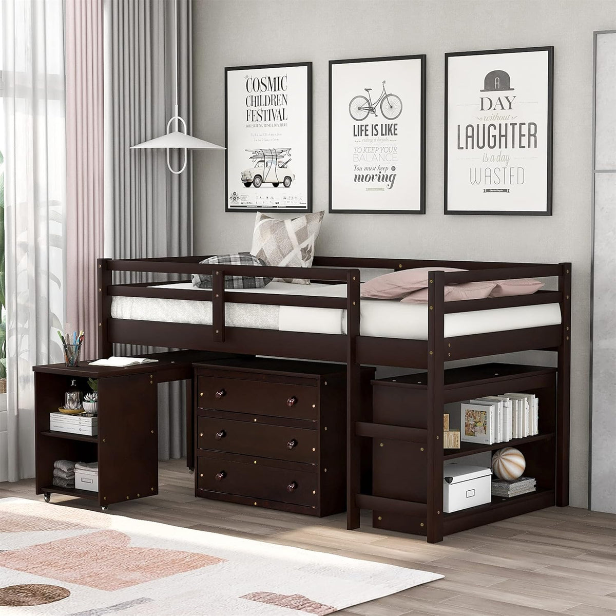 Twin Wood Loft Bed with Storage Drawers P21494