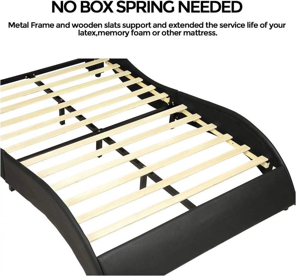 Queen LED Bed Frame with Faux PU Leather Headboard K588673