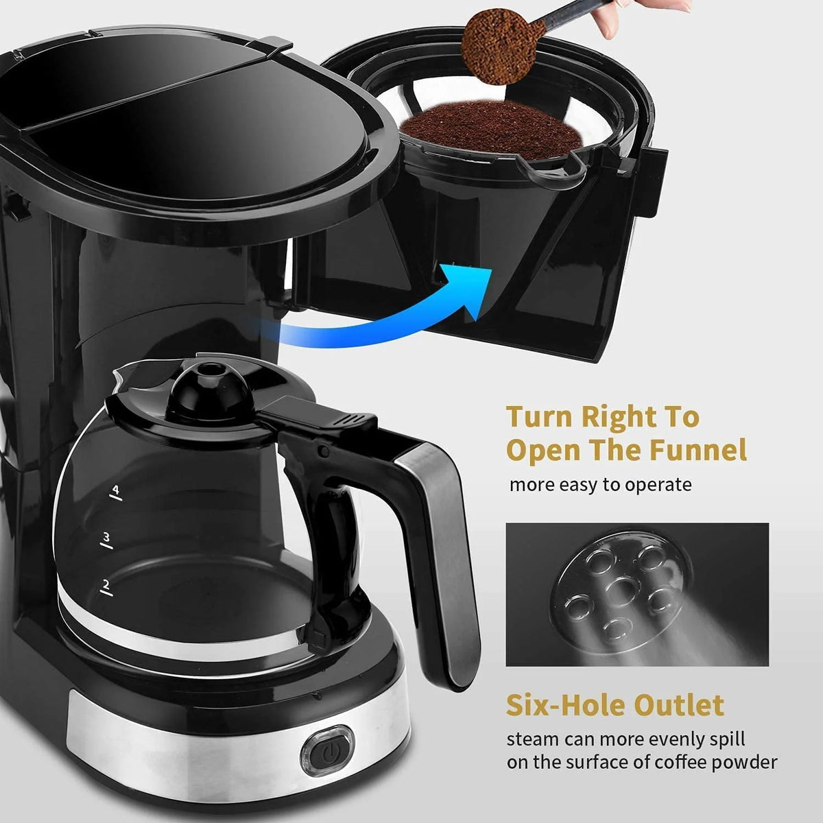 4-Cup Drip Coffee Maker with Glass Carafe O872