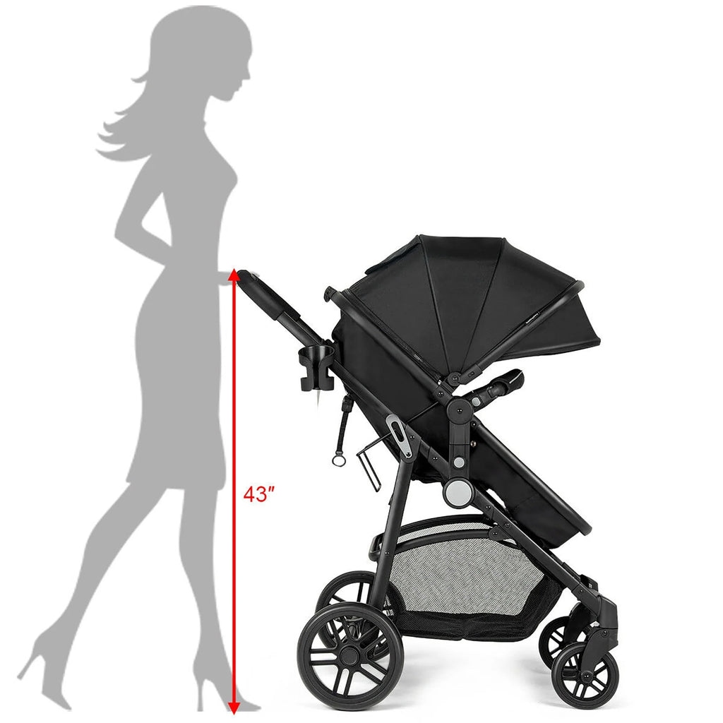 2 In 1 Foldable Baby Stroller Black D3236