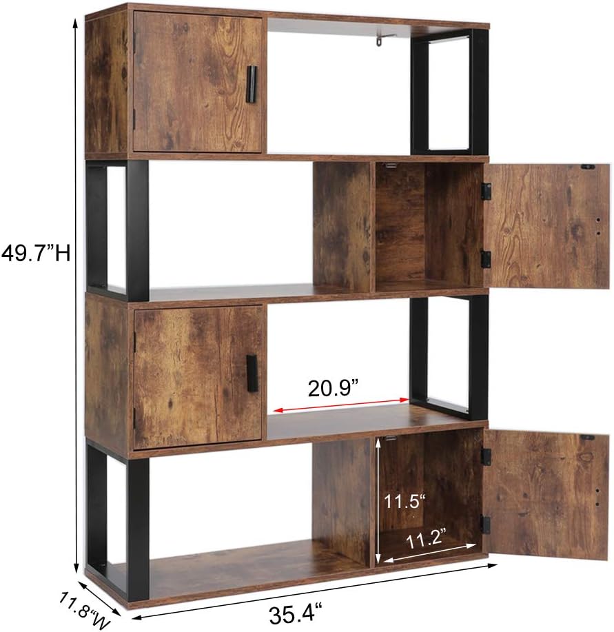 4 Tier Rustic Brown Bookcase with 4 Cube Storage Cabinet Z43289