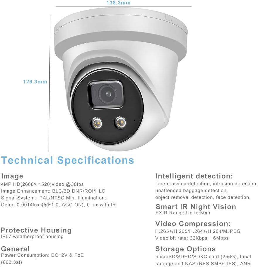 4MP POE IP Camera Built-in Microphone IP67 Waterproof A2489
