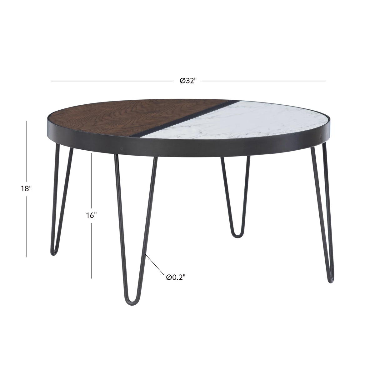 Round Mid-Century Coffee Table with Hairpin Legs, Walnut Y92475