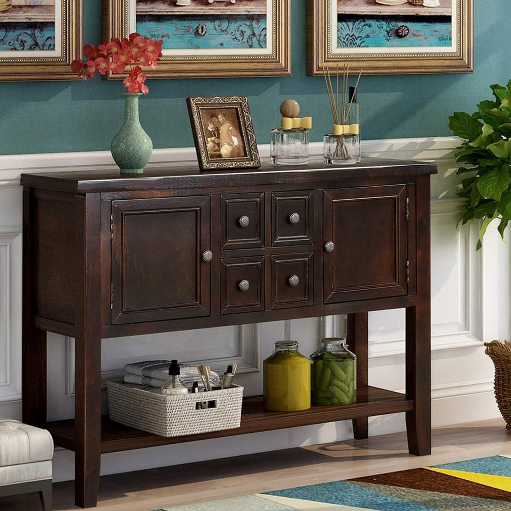 Antique Gray Console Table with Storage Drawers and Bottom Shelf K432