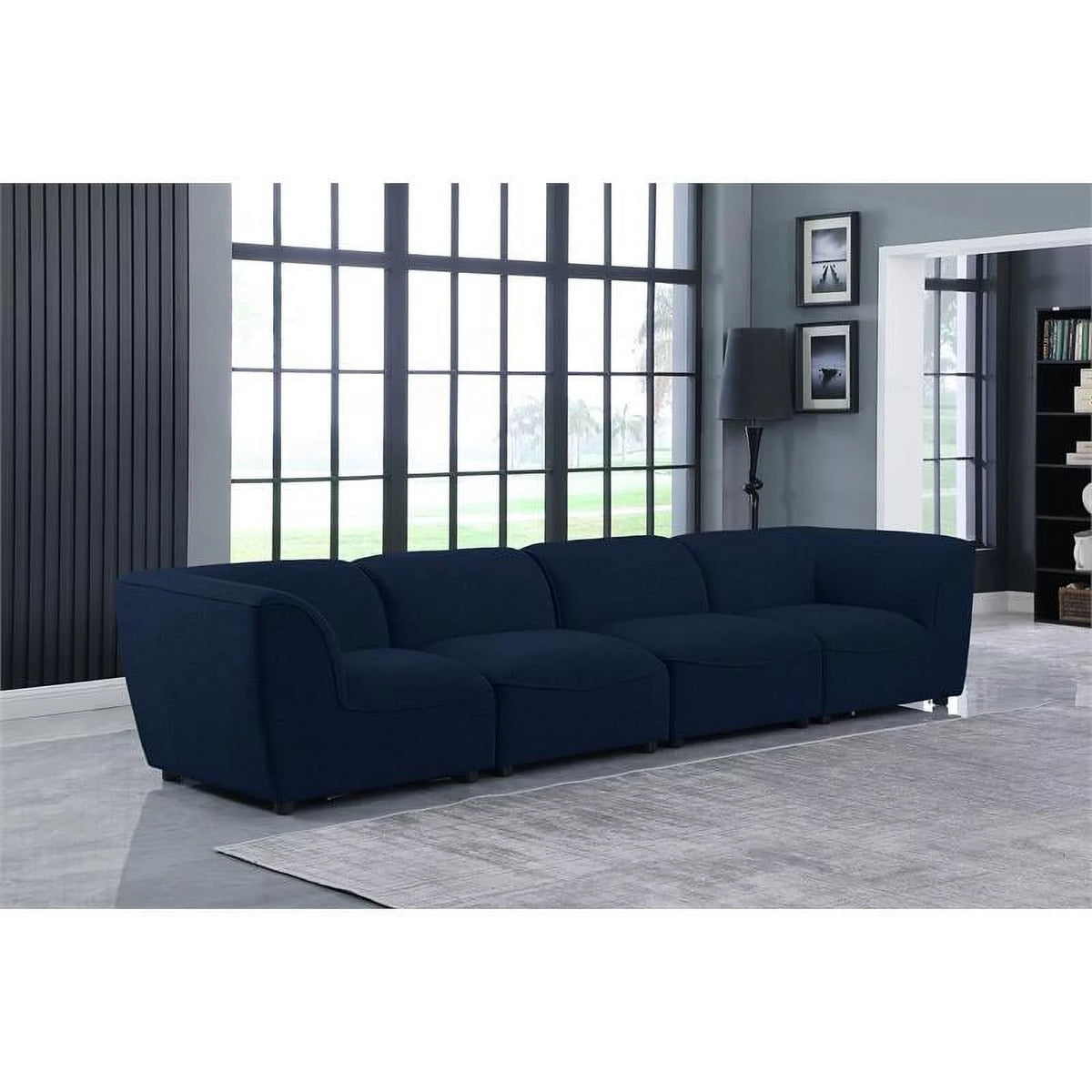 Navy Linen Textured Modular Sofa B12189
