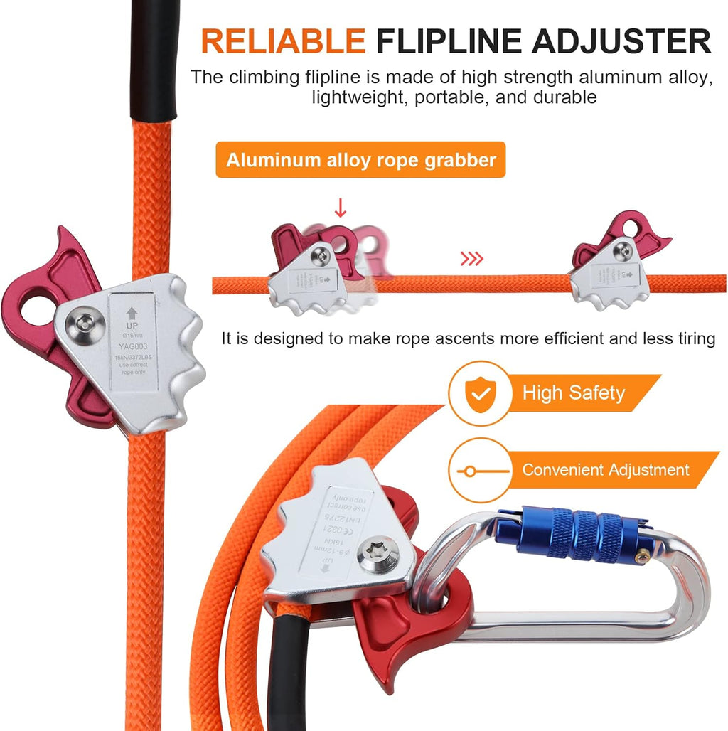Steel Wire Core Flipline Rope Kit 5/8 x 12 ft with Triple Lock Carabiner Pack of 2 W151