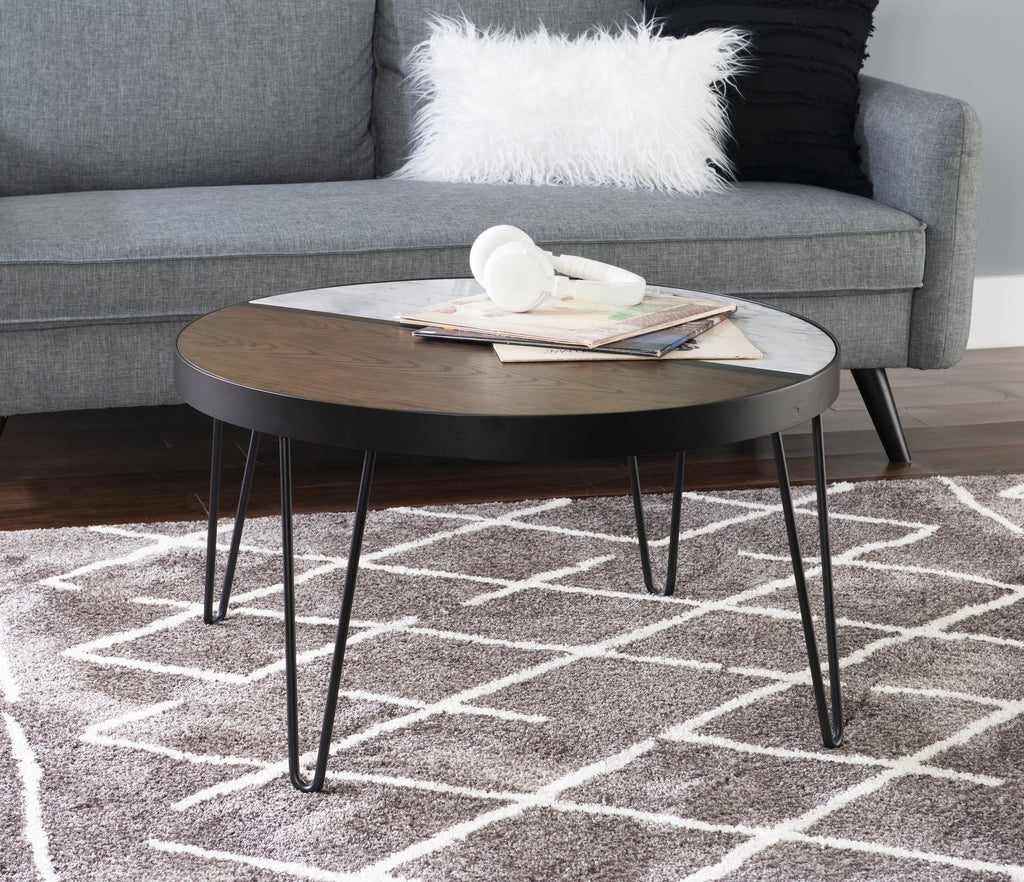 Round Mid-Century Coffee Table with Hairpin Legs, Walnut Y92475