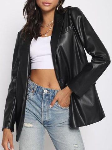 Recycled Vegan Leather One Button Blazer Jacket Z60466