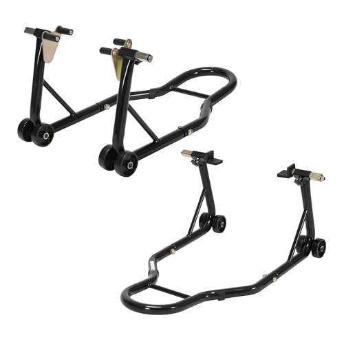 Motorcycle Front and Rear Wheel Lift Paddock Stand with 4 Caster Wheels Black Z876