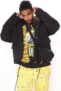 Black Cargo Pocket Puffer Jacket Z120069