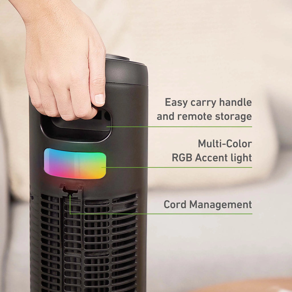 42 Oscillating Digital Tower Fan with Remote Control, Black I3050