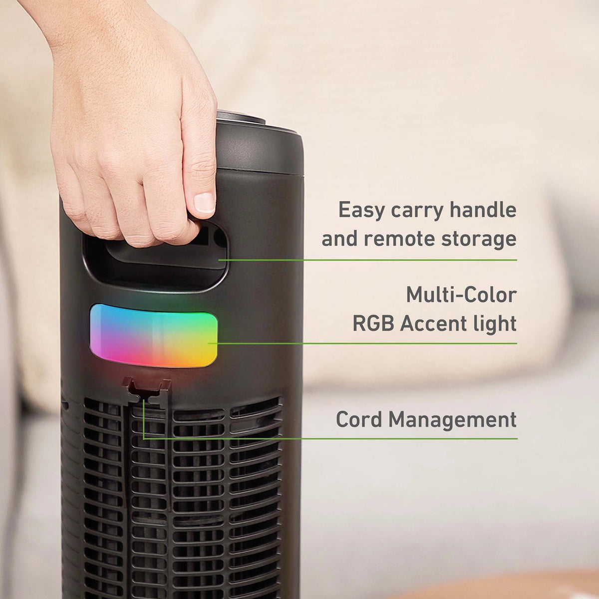 42 Oscillating Digital Tower Fan with Remote Control, Black I3050