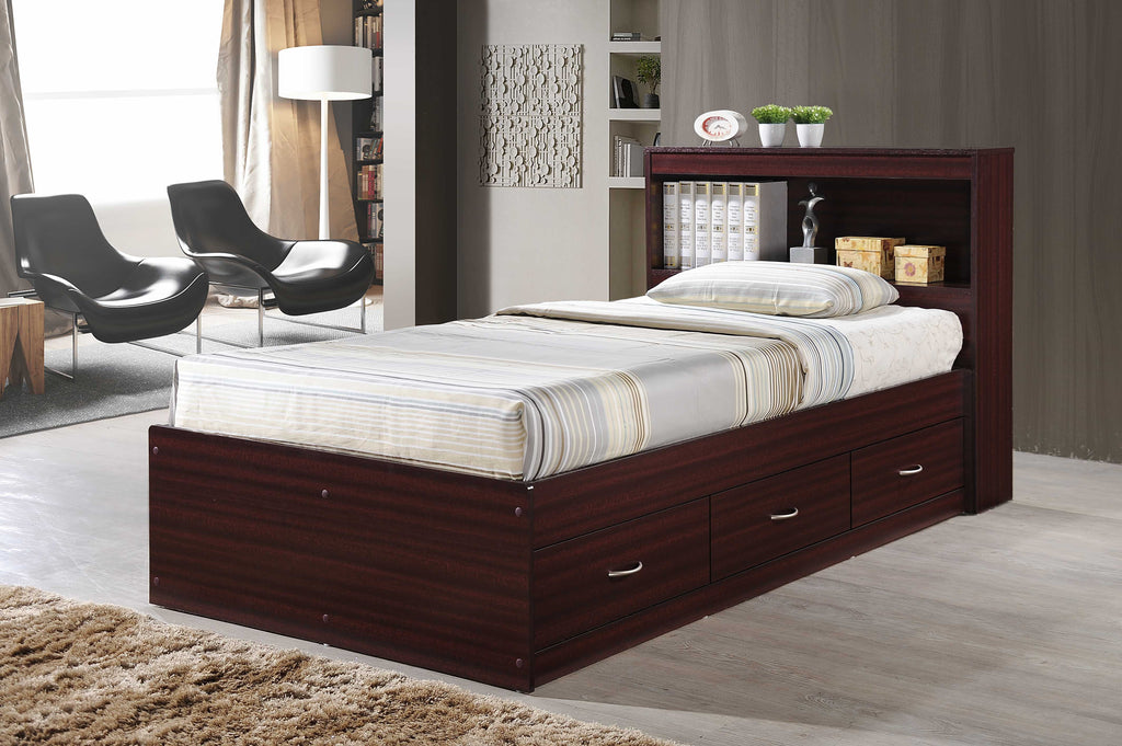 Black Twin-Size Captain Bed with 3 Drawers and Headboard A466690