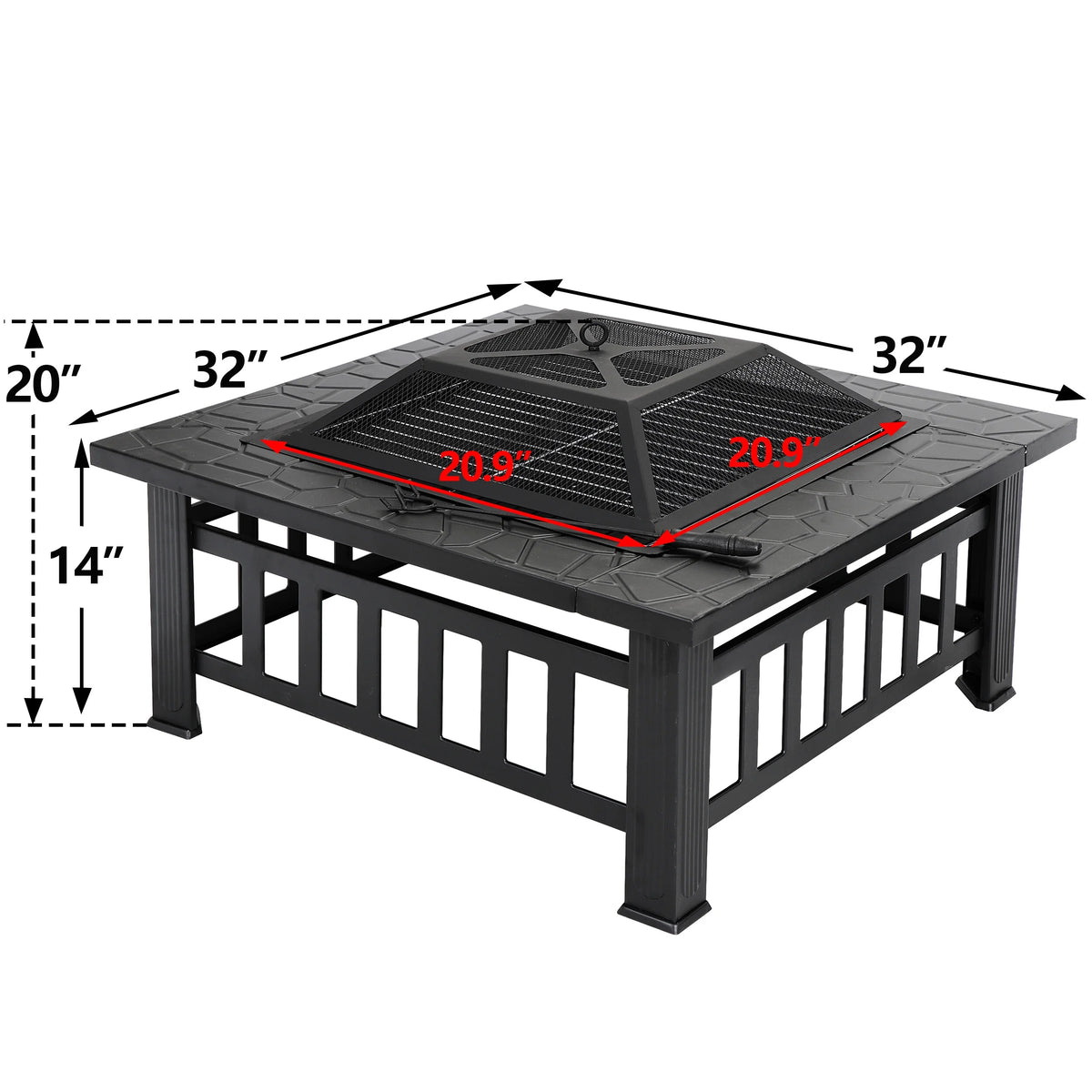 32 Outdoor Wood Burning Fire Pit Square Metal Stove B769