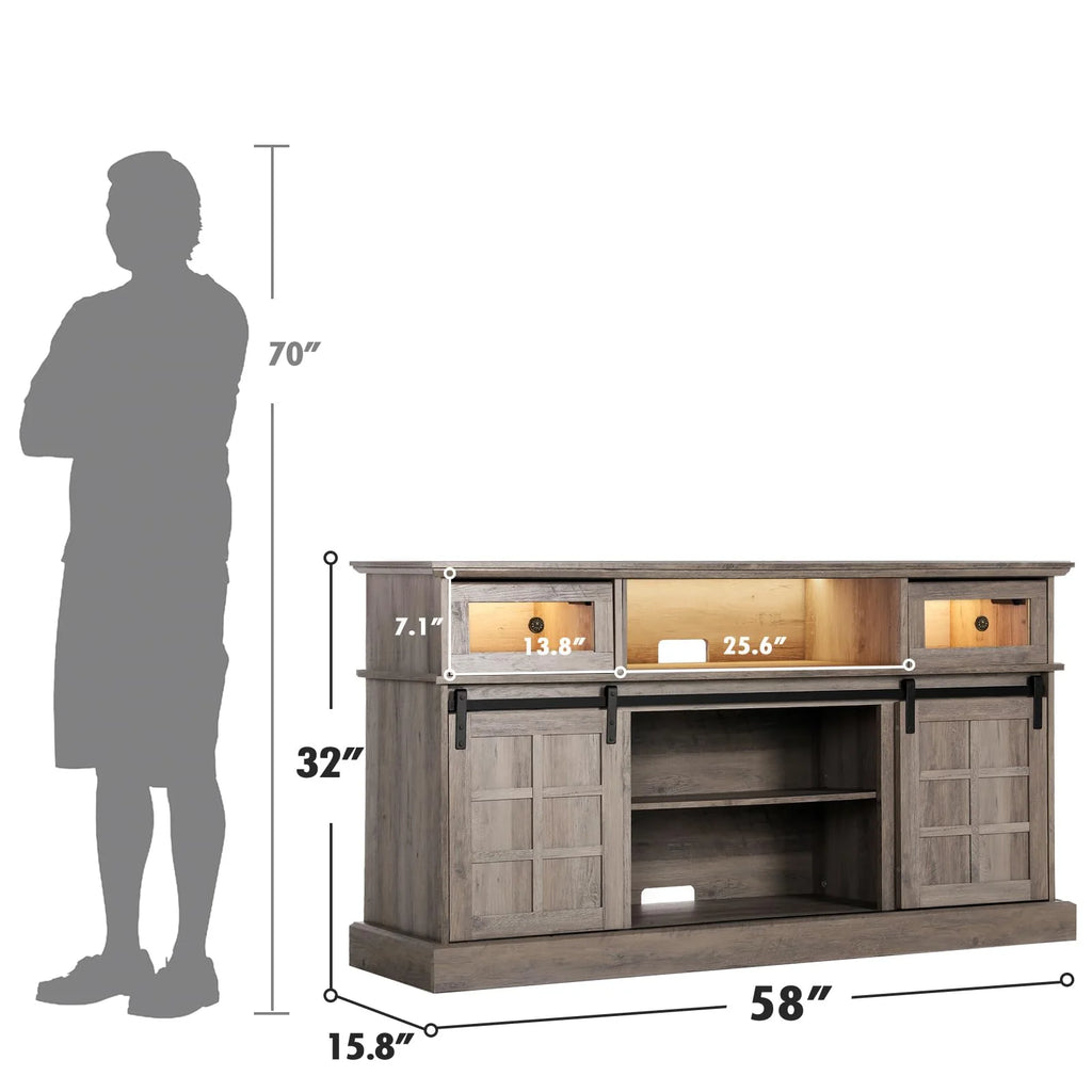 Gray Fireplace TV Stand with 23" Electric Fireplace and Storage Cabinet L3154