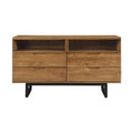 Brown Oak Wood 4 Drawer Dresser with Black Metal Legs N2578